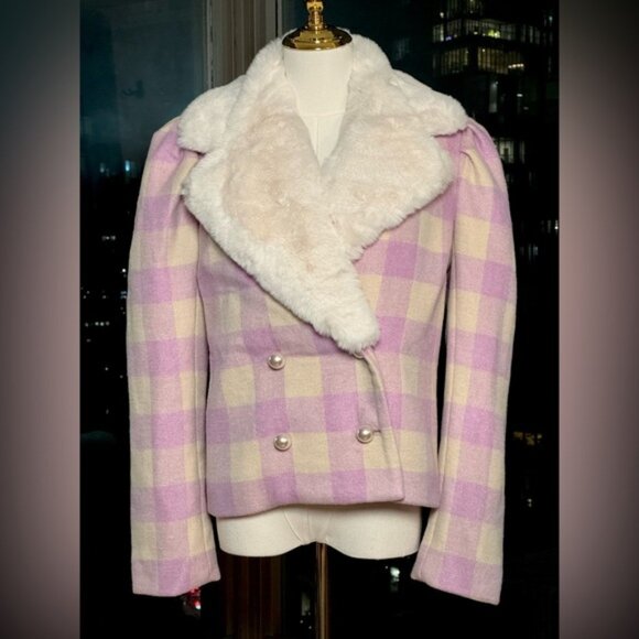 🆕 LOVESHACKFANCY 🧿 NWOT Dumont Faux Fur Collared Jacket, Lavender - Sz XS - Picture 4 of 16
